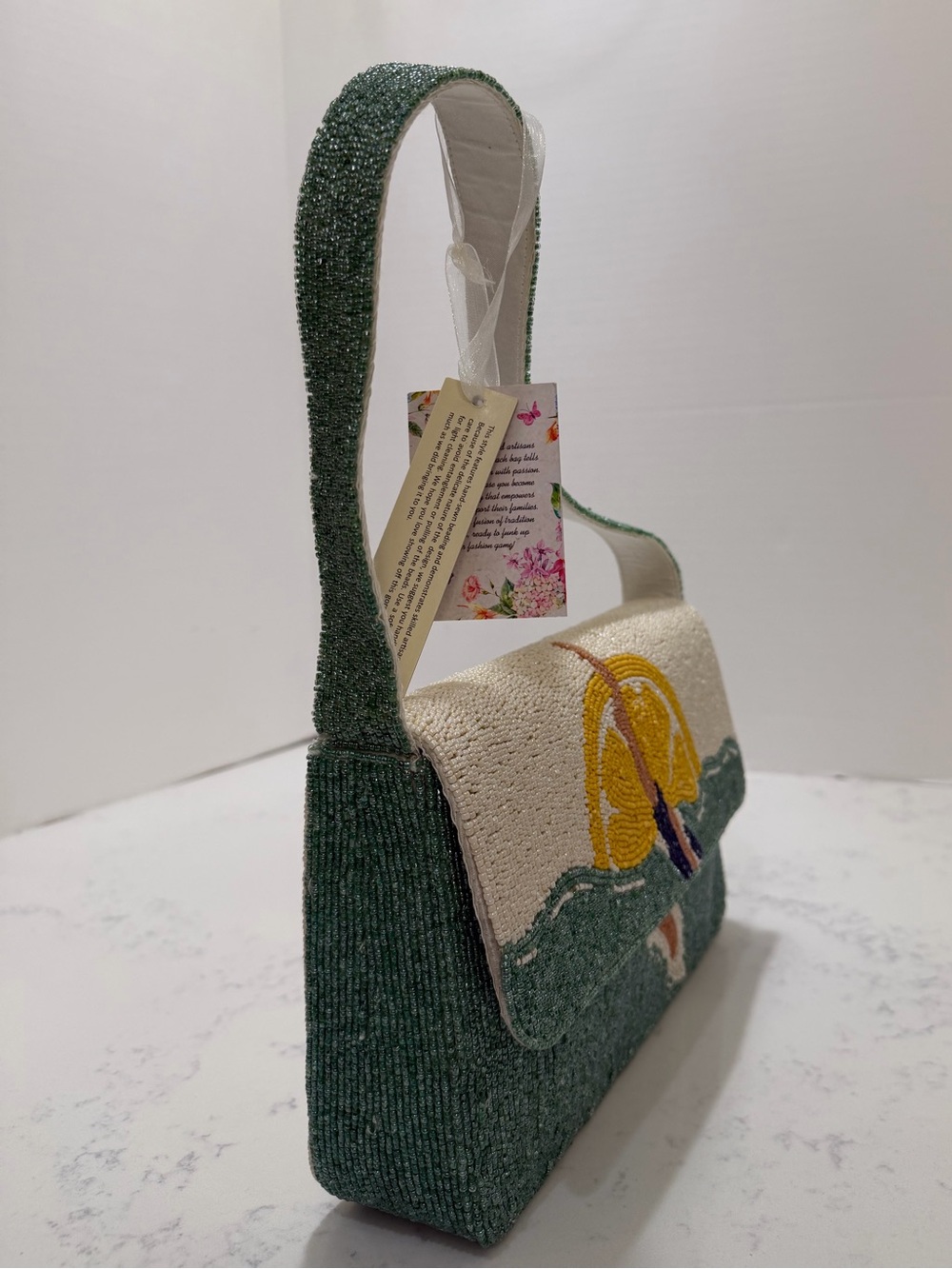 Green & Cream Embroidered Seaside Shoulder Bag - Picture 11 of 13